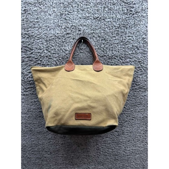 Dooney & Bourke Handbags - Vintage Dooney & Bourke Women's Leather Trim Canvas Tote Bag Beige Black